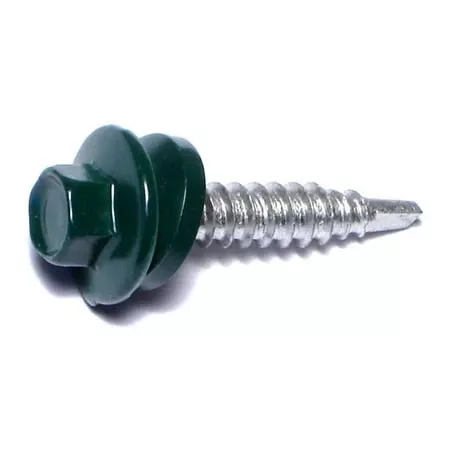 #10-14 X 1 Green Painted Steel Hex Washer Head Self-drilling Pole Barn Screws