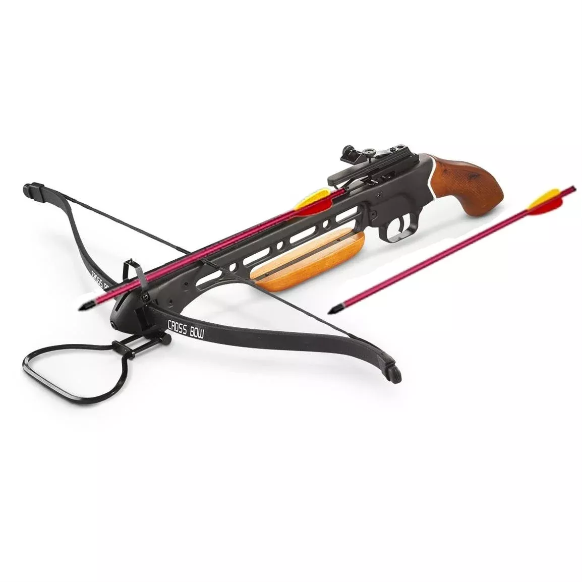 150 lbs Short Stock Pistol Real Wooden Hunting Crossbow 2 Arrows – Open Box