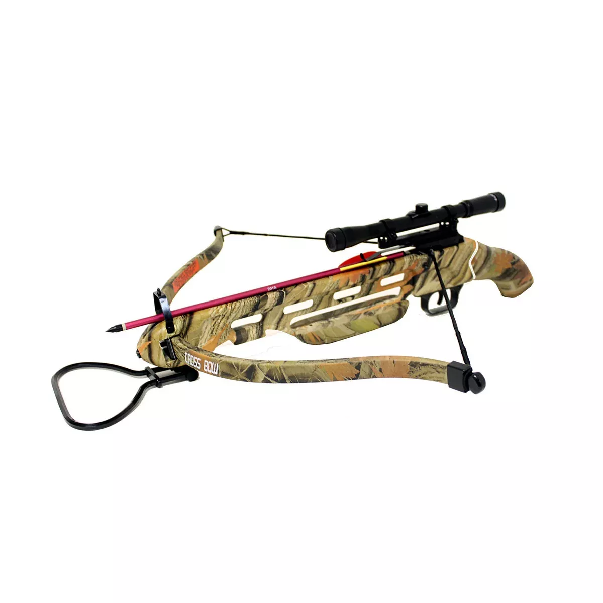 150lbs Short Stock Crossbow w/ Scope + Arrows + Rope Cocking Device – Open Box