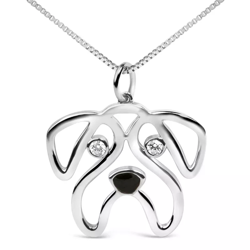 .925 Sterling Silver Diamond Accent Pug Dog Pendant Necklace (I-J Color, I2-I3 Clarity) – 18″ Inches