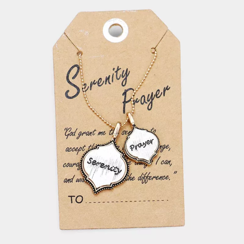 ‘Serenity Prayer’ Moroccan Shape Metal Pendant Necklace Gold, Silver